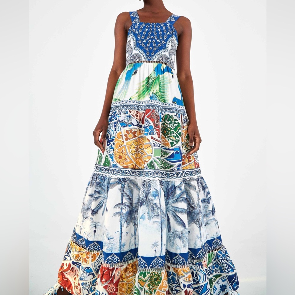 Farm Rio maxi dress in Blue Tile size medium